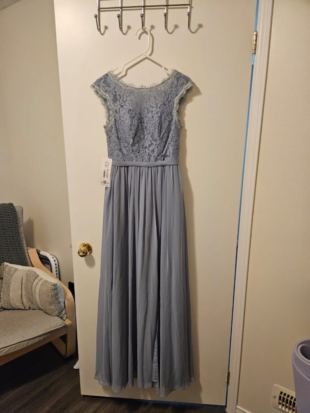 Azazie Arden Dusty Blue Lace Bodice Chiffon Maxi Bridesmaid Dress